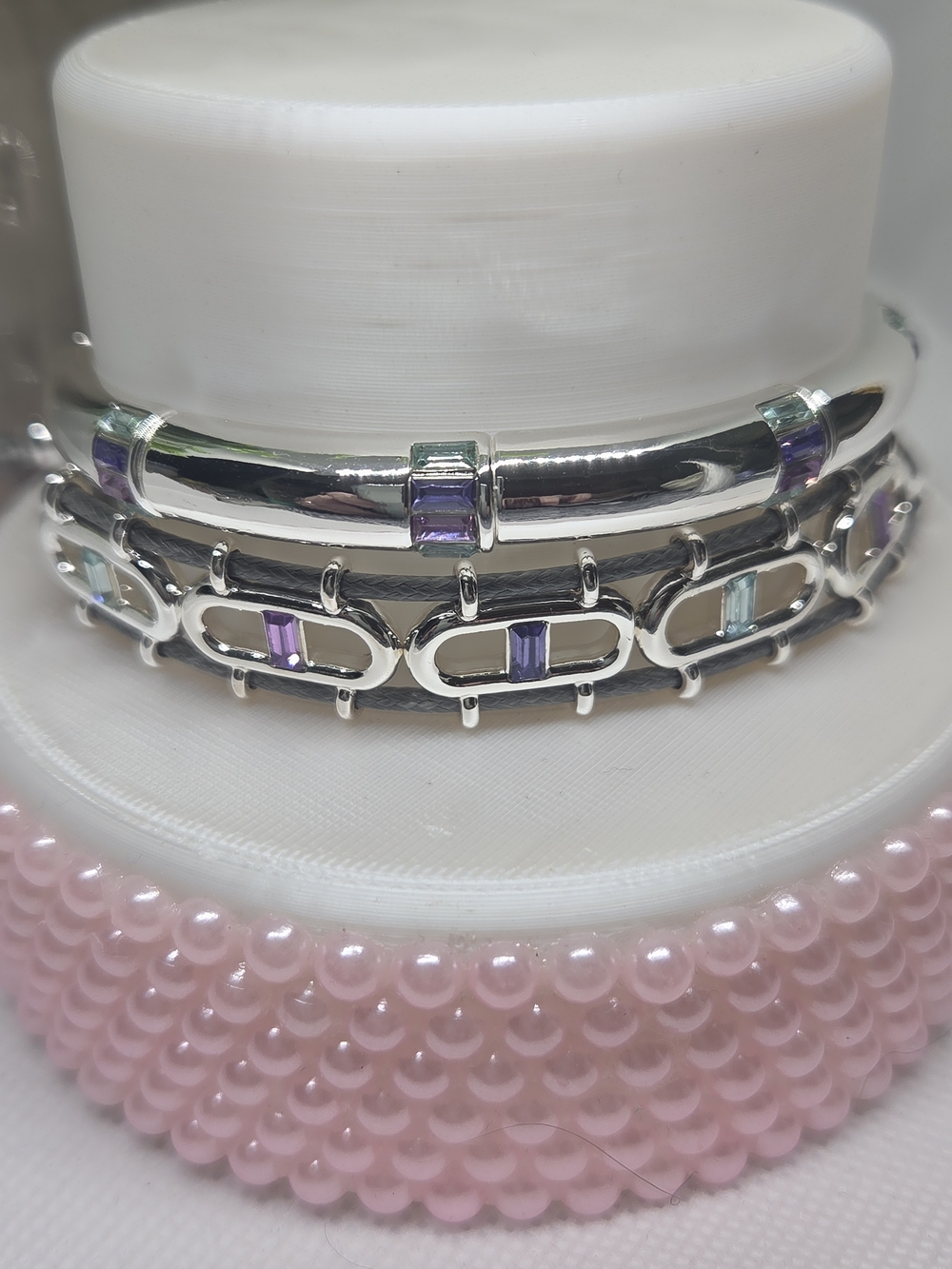 BP Multi-Stone Two Piece Bracelet Stack - Purple, Pink & Light Blue Accents